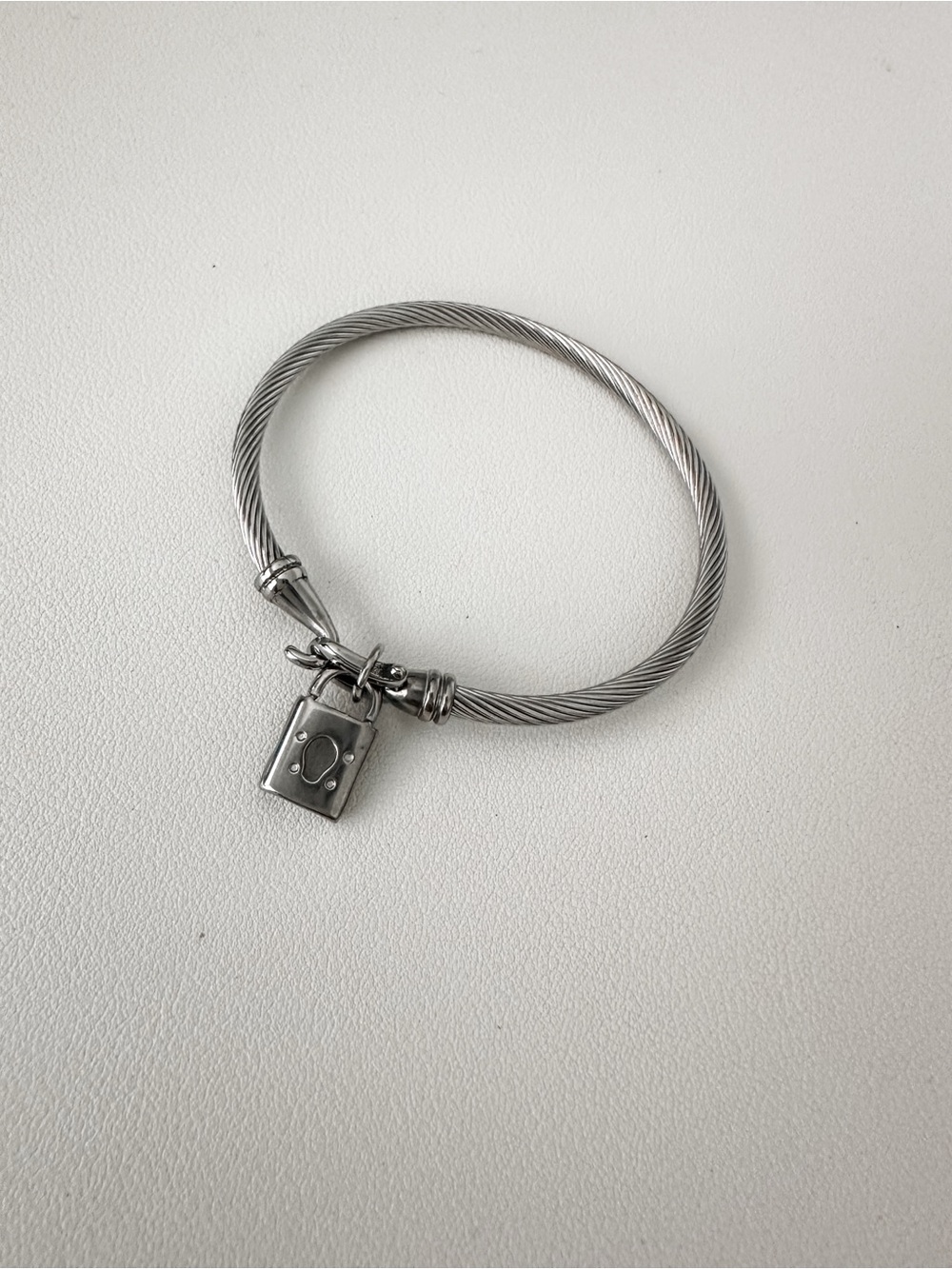 Silver Bangle Bracelet with Padlock Charm